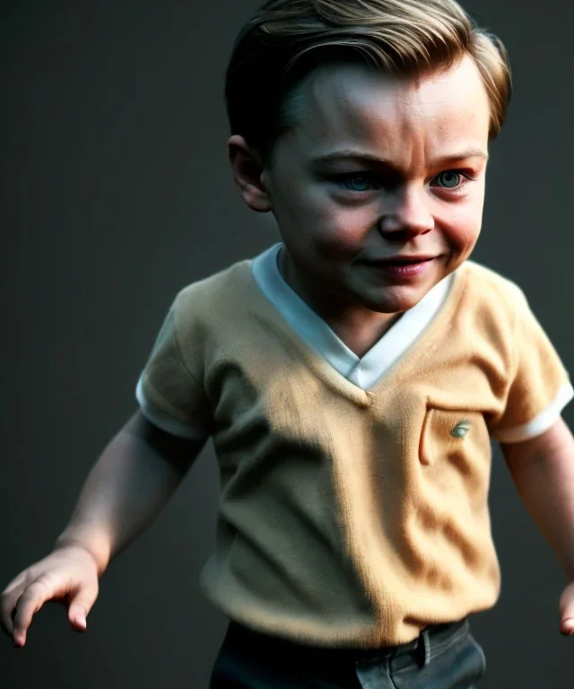 Leonardo di caprio toddler, full body, car, dramatic lighting, hyper realistic