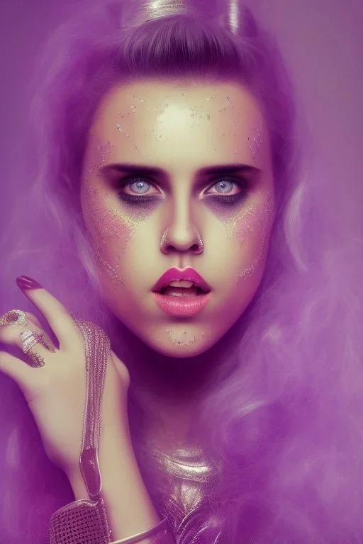 Danish singer MØ face, viking, high light ,purple tones,