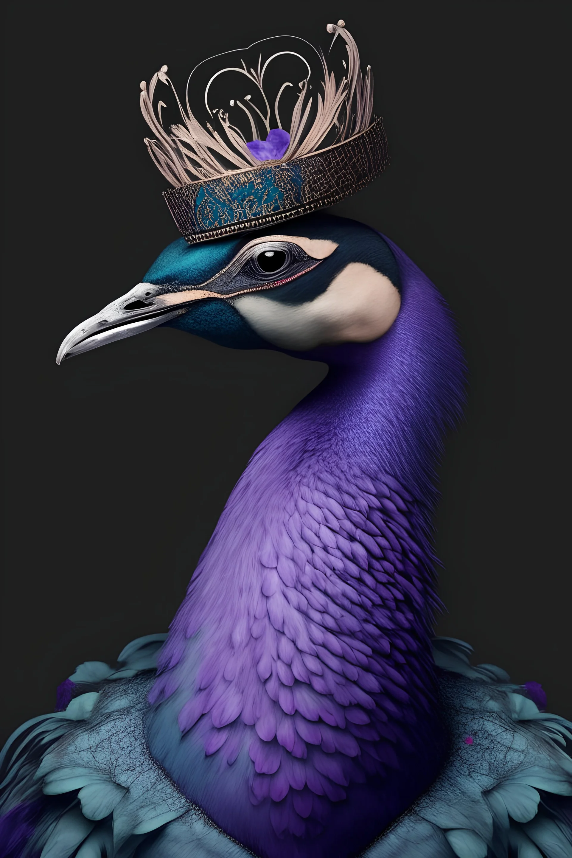 Peacock wearing a collar of roses