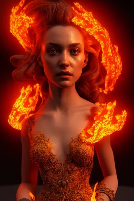 portrait of samantha prince set in fire, cinematic lighting, photorealistic, ornate, intricate, realistic, detailed, volumetric light and shadow, hyper HD, octane render, unreal engine insanely detailed and intricate, hypermaximalist, elegant, ornate, hyper-realistic, super detailed --v 4