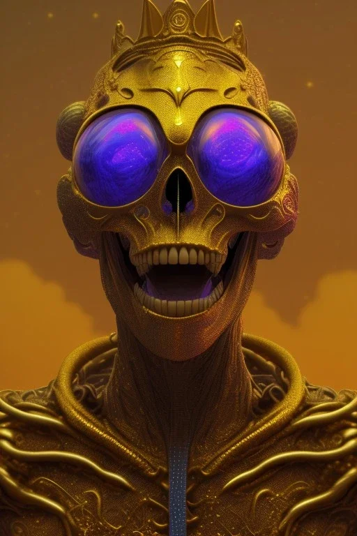 purple African alien, cracks in the head, wicked, Asian eyes, crown, blood, 8k, finely detailed, photo realistic, Boris Vallejo style turquoise skull head gold dragon space alien rain skeleton silver helmet golden space suit spaceships