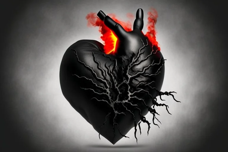 A black hand made out of black smoke violently crushing an anatomically correct heart