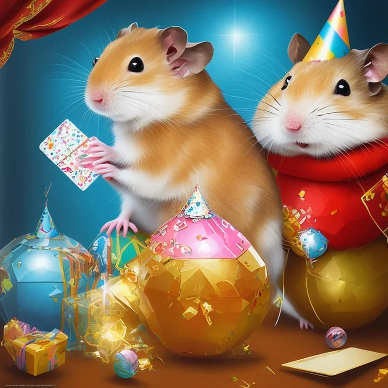 hamster and present with a card happy birthday written on it