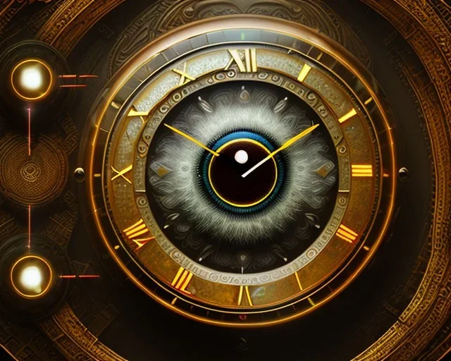 clock in the eye, glowing eye, mesmerizing eye, realistic, intricately detailed