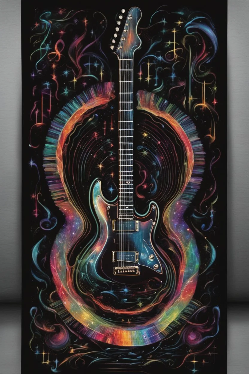 a symphonic flow of shining music turning into a guitar of light :: dark background , guitar neons, of colorful light