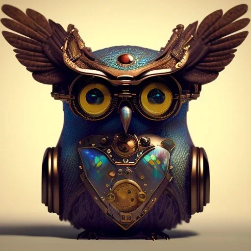 Steampunk Owl, extreme detail, Photorealism, macro lens 70mm,bokeh, cinema4d, HDR, 8k, unreal engine 5