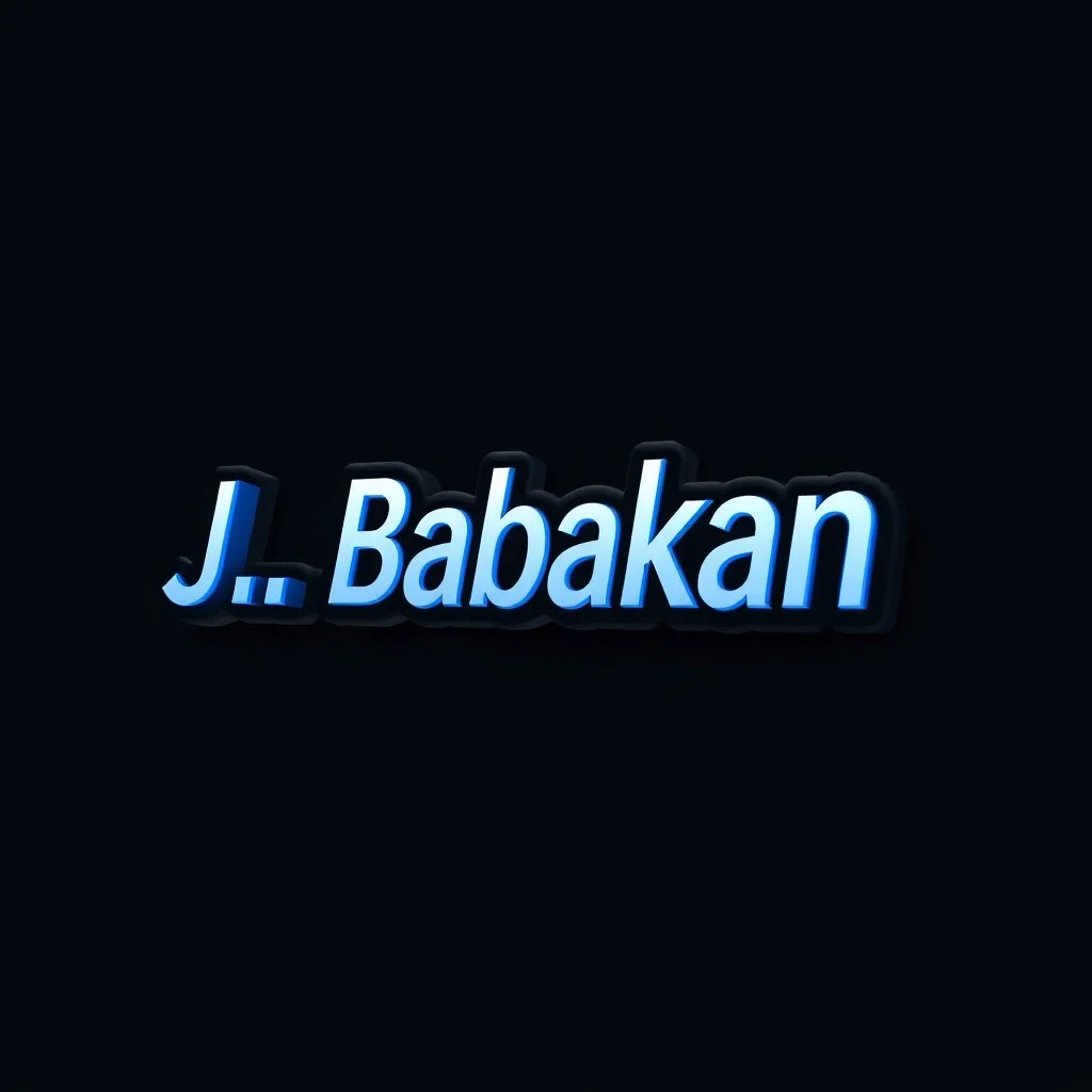 create a logo 3d text "J. Babakan" .for an ai programmer artist i want a 3d graphical Logo ,ai ,code, flow charts blended at background