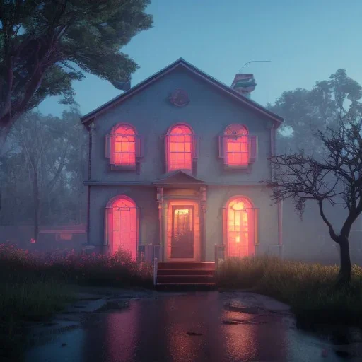 Candy house, unreal 5, octane render, cinema4d, redshift render, hyper realistic, cenematic, vibrancy, synthwave, retouch, centered, dynamic lighting, dramatic lighting, 4k, highly detailed, attractive beautiful, realistic, epic composition, holographic,