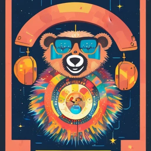 watercolor, vector style,the abstract painting of an image of a happy bear, artistic, flat illustration, cyberpunk,minimal, figure art,soft colors