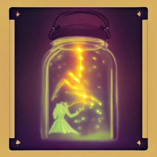 glowing fireflies and pixies in a lantern, many ghostly lights inside a belljar, fairy lights, polaroid, symmetry, bioluminescence, luminescent glow, moody, tender, photorealistic, octane render, golden hour,MTG,digital painting,by Anna Dittmann
