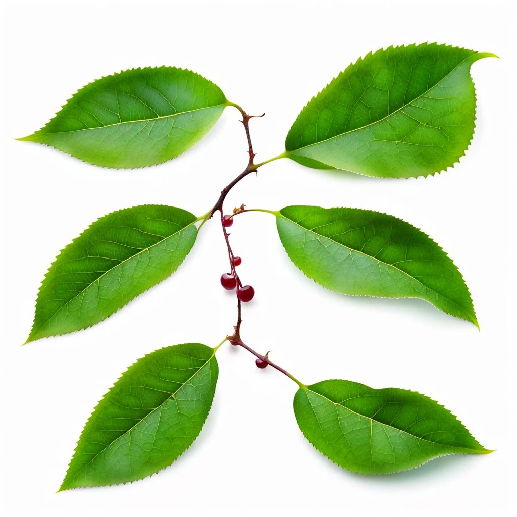 unconnected plum-cherry leaves on white background, stock image