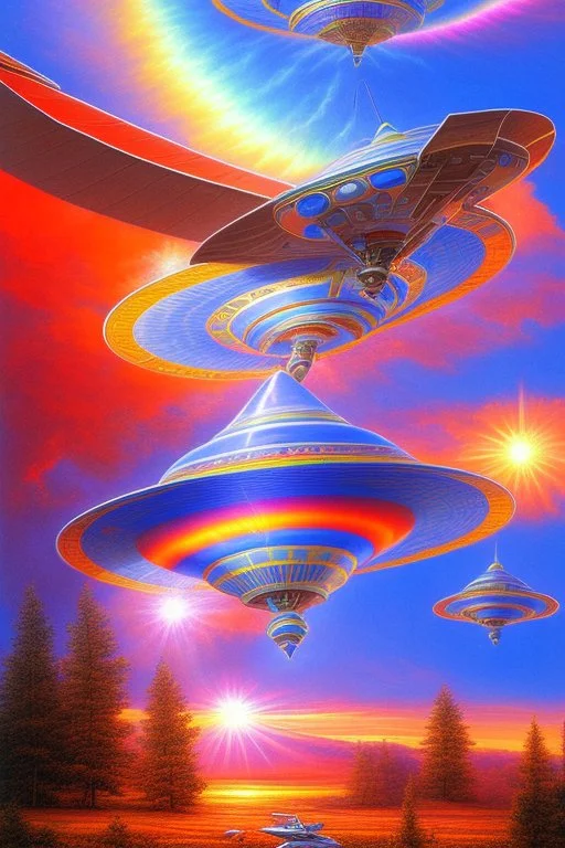 Very beautiful ufo rainbow futurist, intergalactic, mother ship, ashtar command, interdimensionnal