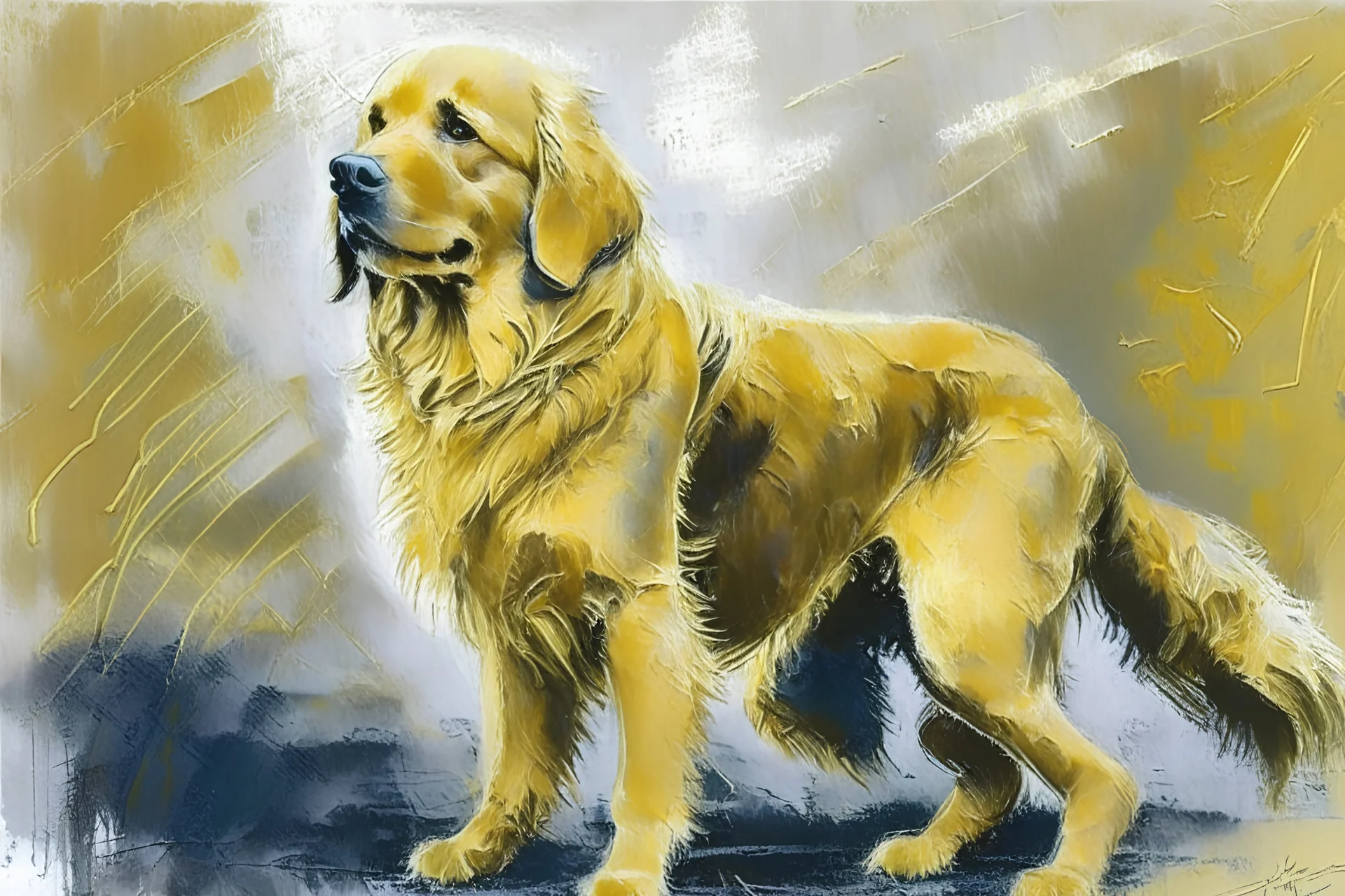 style of Frank Auerbach, Golden retriever dog