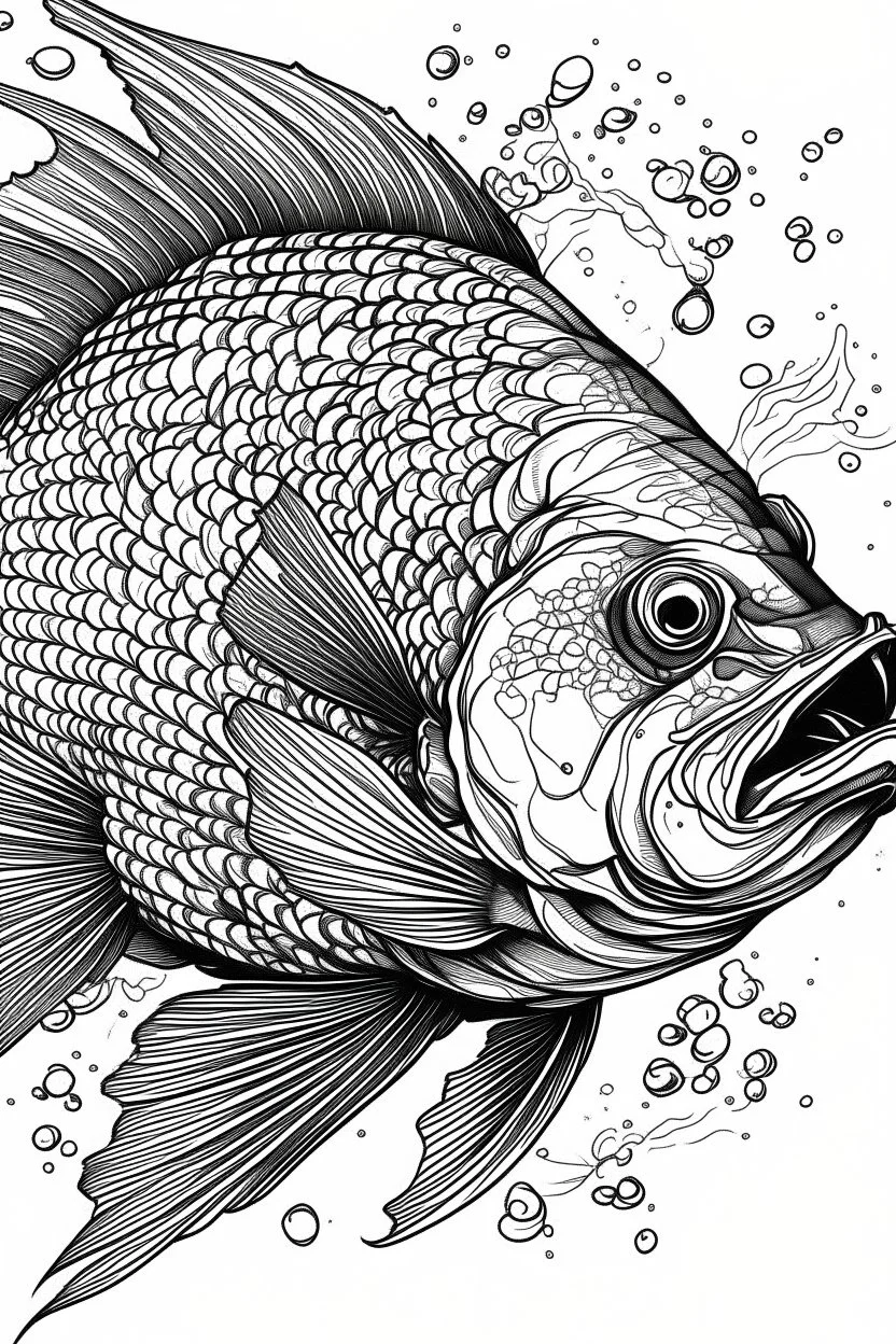 Outline art, no shading, fish, black and white, low detail, --ar 9:11