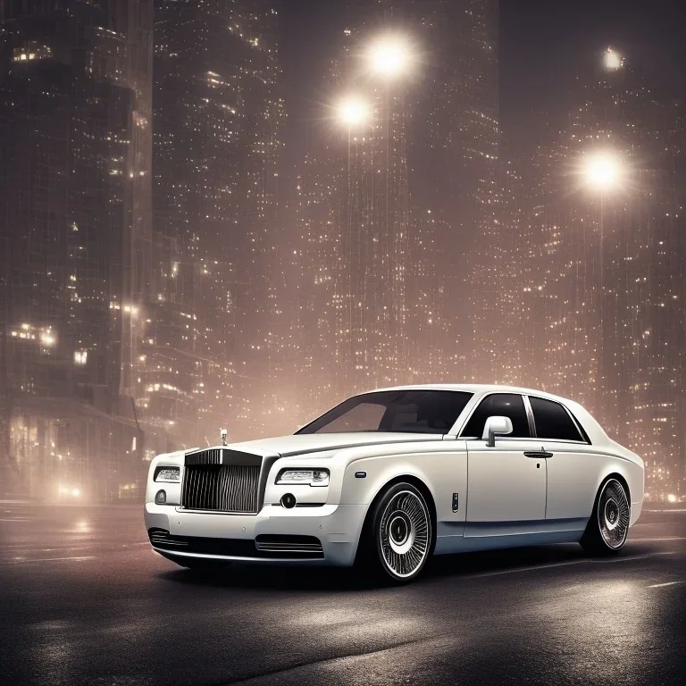 rolls royce under a city street light during the night