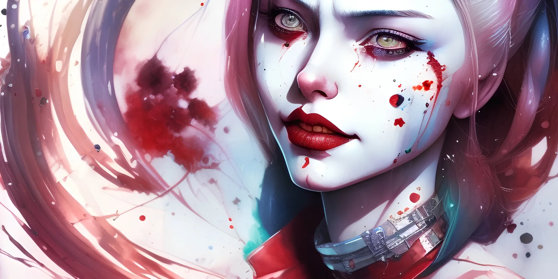 Harley Quinn,menacing. watercolor illustration by <agnes cecile> <Yoji Shinkawa>