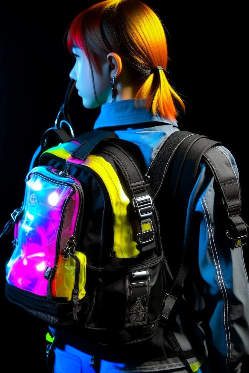 back pack, transparent, sci fi, punk, color, neon