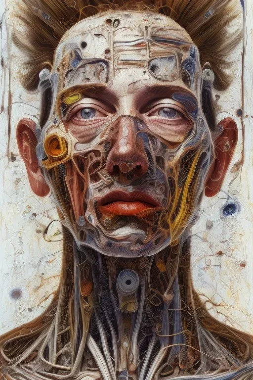 an abstract painting , by lucian freud, rust, mixed media, textured, anatomically correct, beautiful perfect face, sharp focus, highly detailed