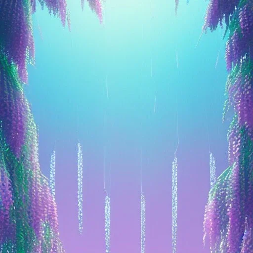 a magical crystal vertical light, pink and blue wisteria , pink vertical, blue lake,sharp, background vertical blue gradient vertical, elegant, highly detailed, artstation, concept art, smooth, sharp focus, illustration, 8k, splash art, wallpaper, key visual