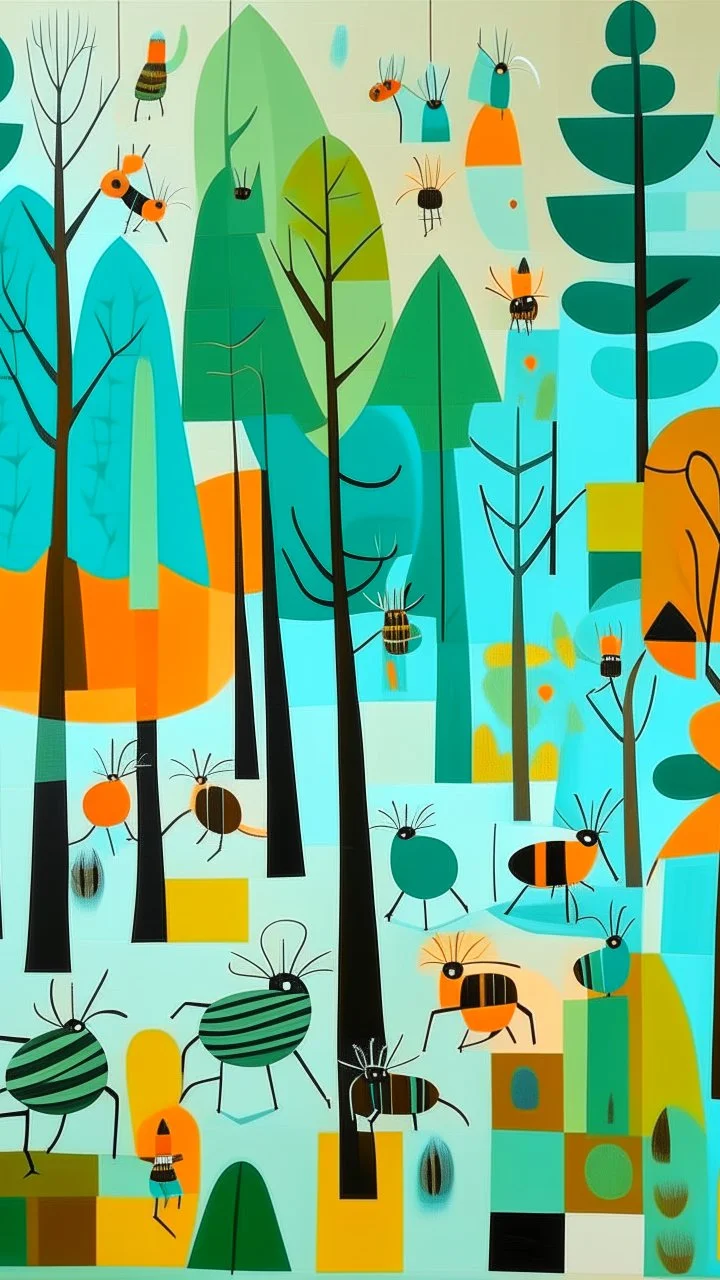 Mint colored woods with insect hives painted by Stuart Davis