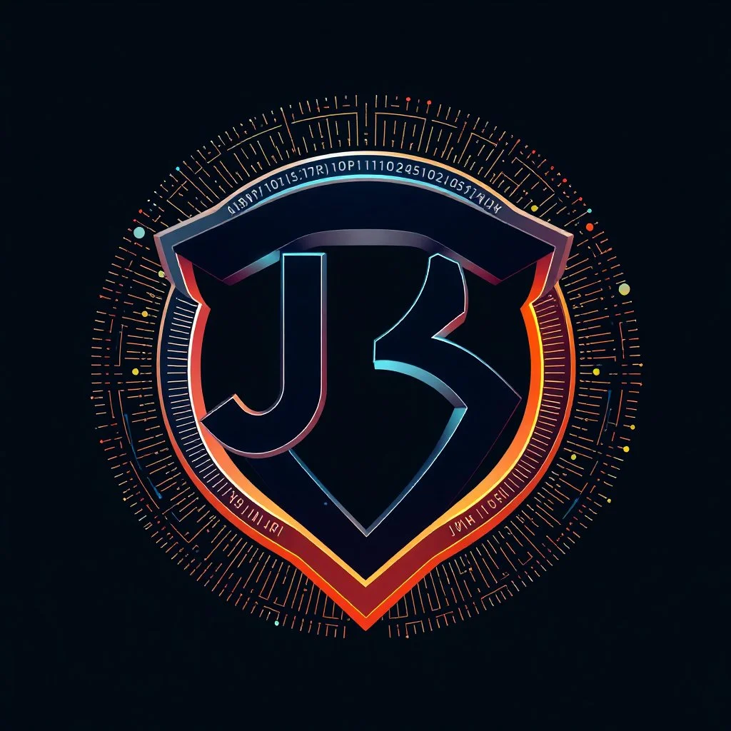 create a logo for me "J. Babakan" .i am an ai programmer artist i want a 3d graphical Logo no portrate pictures,ai ,code, flow charts blended at background