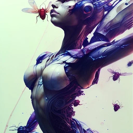 insects, 3D, leaning pose, watercolor illustration by <agnes cecile> <Yoji Shinkawa>,