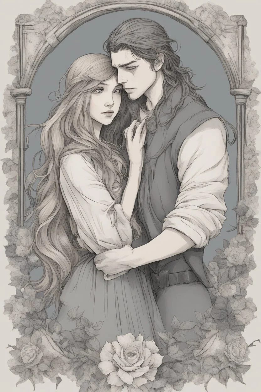 Dnd style, Young man hugging a woman with long hair from behind