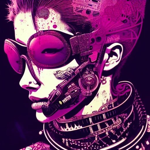 beautiful punk girl, hyper detailed, intricately detailed, illustration by <kilian eng> <Yoji Shinkawa>, purple tones,