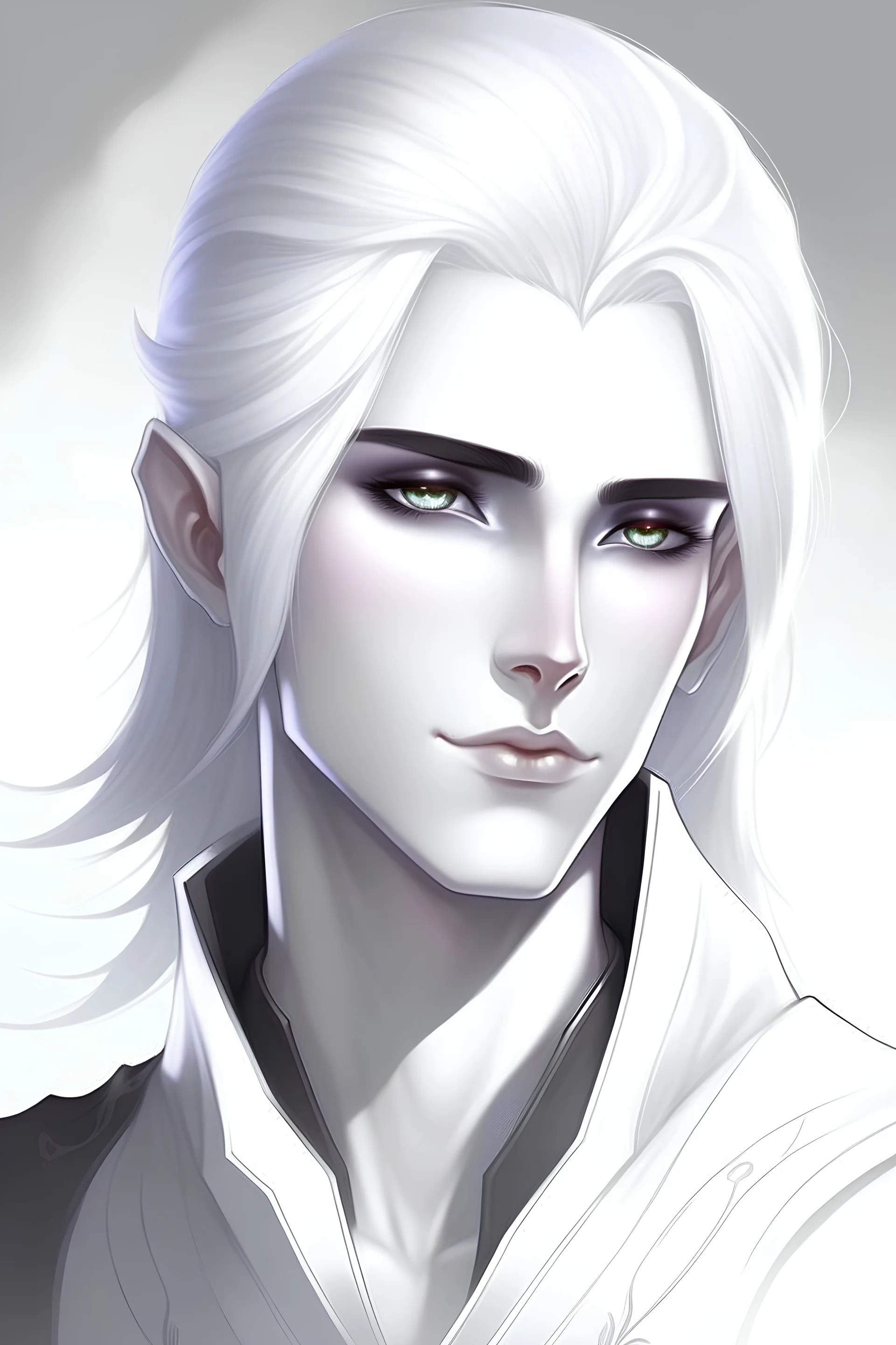 Ethereal Handsome silver haired moon elf man beautiful silver eyes