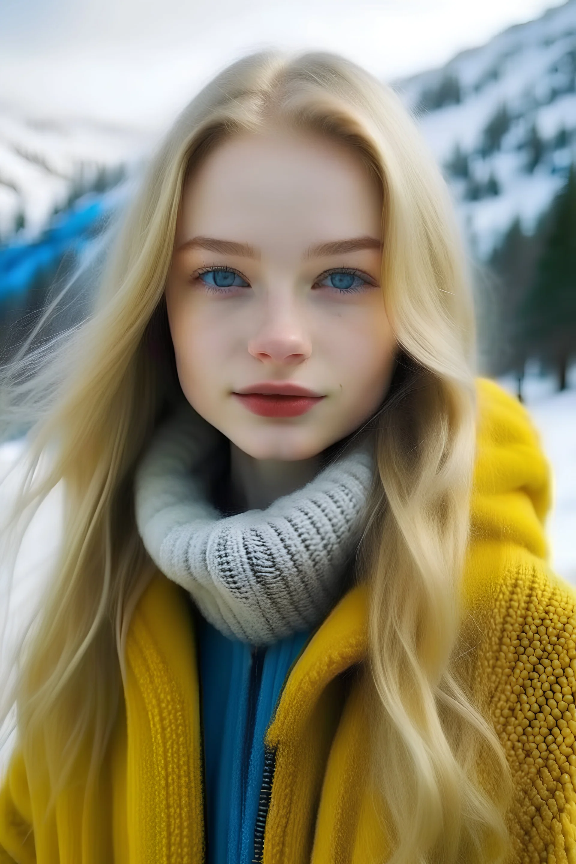 I saw a lot of beautiful women. I have never seen a more beautiful woman. She is no more than 14 years old. Her hair is yellow, her eyes are blue, and she is from Russia. She was standing in front of the snowy mountains, and her skin color was like the color of the mountains, white like snow.