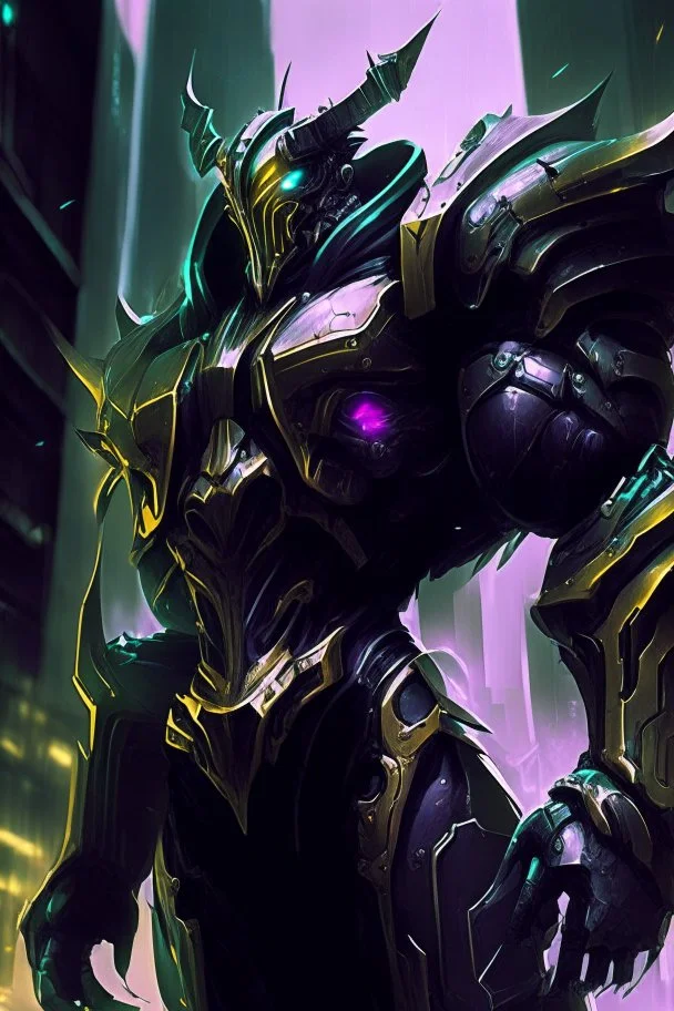 Galio from league of legends in black cyberpunk style