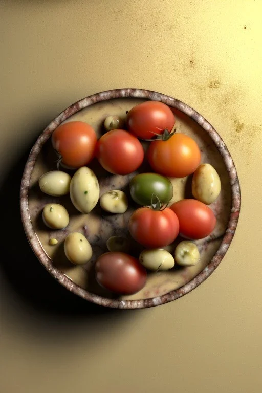 renaissance style still life Of Ravioli dish with natural tomato, albahaca, olives, olive oil. moisture, art, natural, ornaments, marble, gold, high kitchen, smooth, gradient color background, unreal engine 5, ray tracing, RTX, lumen lighting, ultra detail, volumetric lighting, 3d.