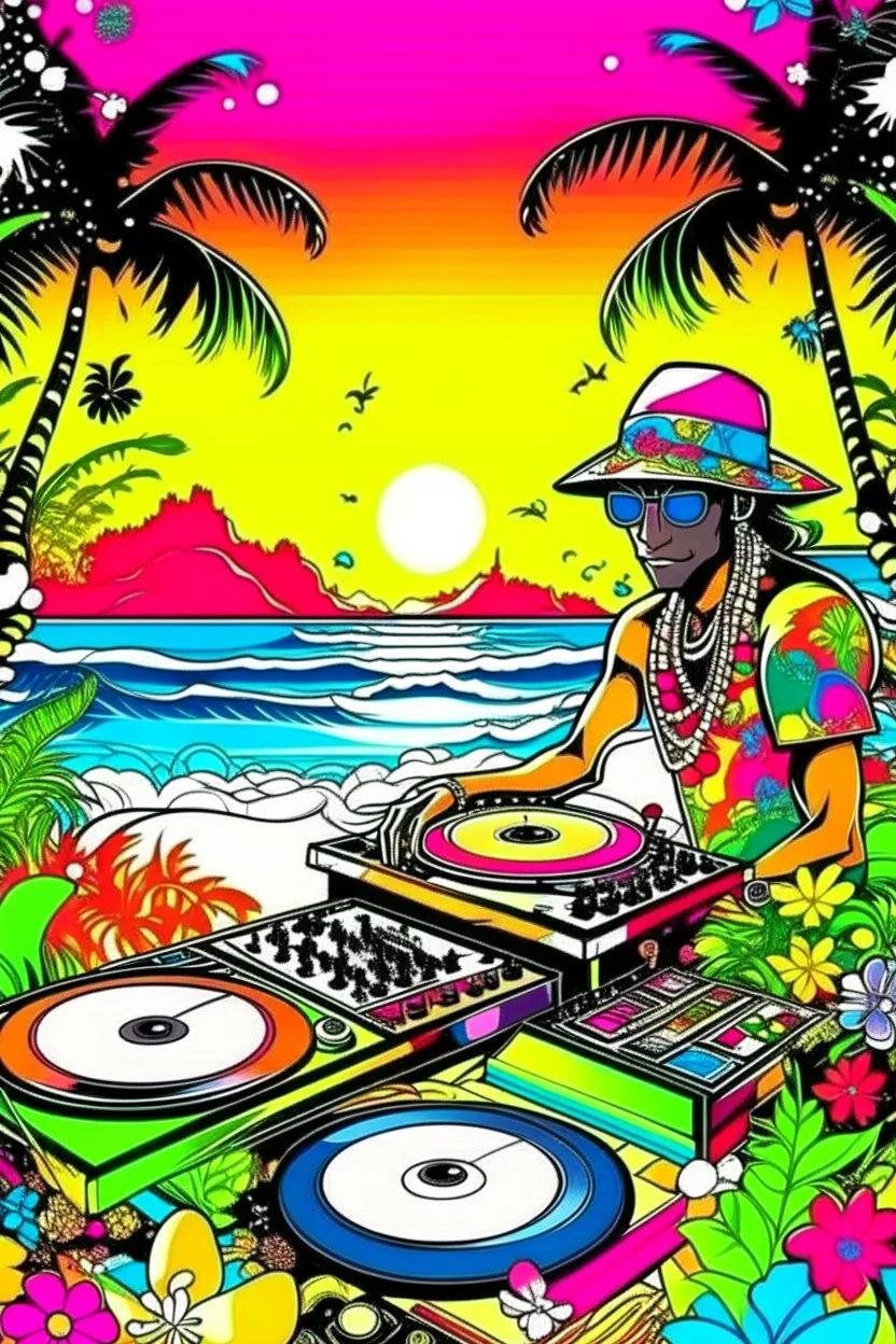 disco grooves abstract subliminal lmfao party on beach bar paradise jungle flowers cool dj playing DANCING STYLE OF HIROKU OGAI