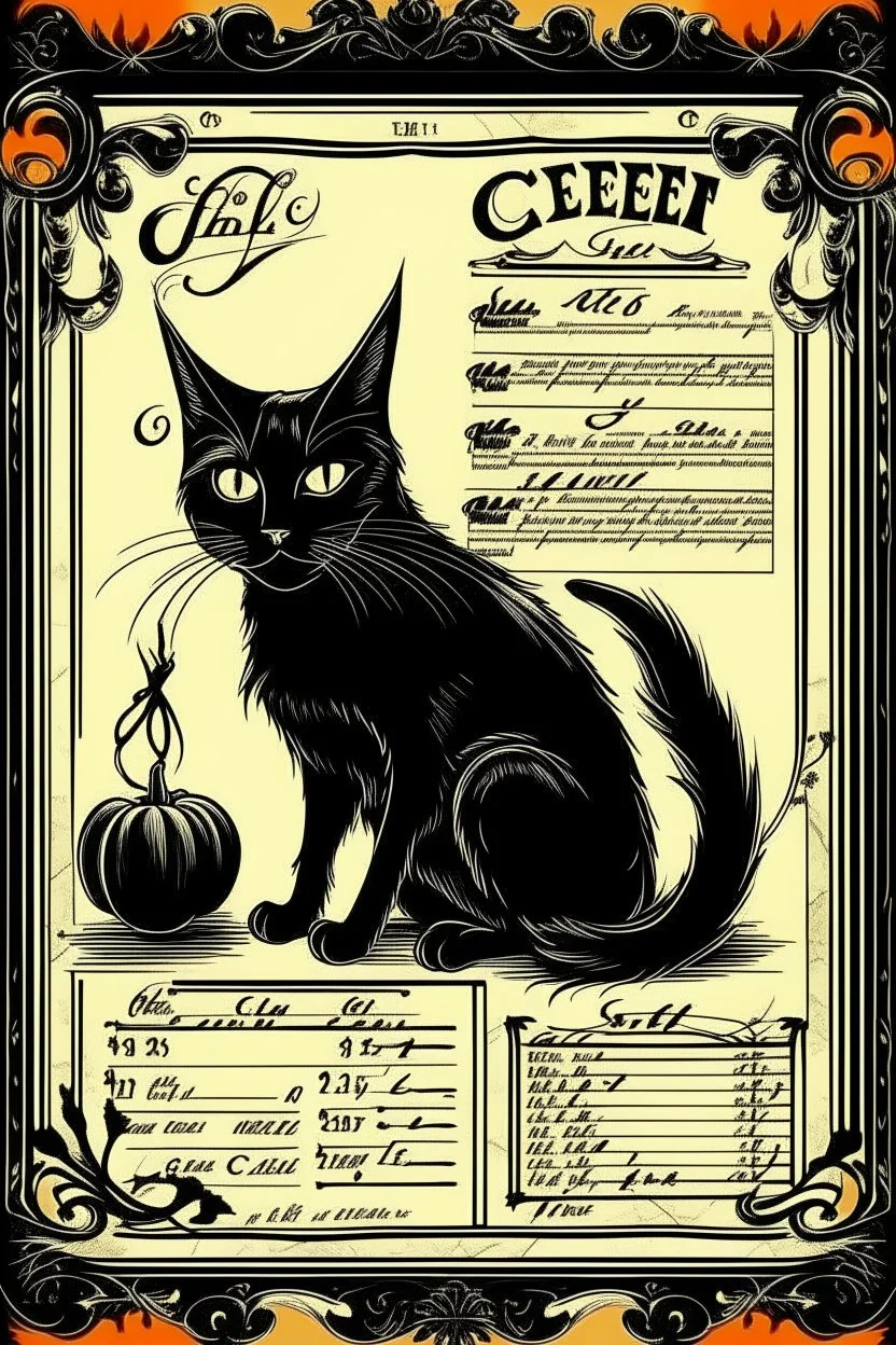 vintage cafe menu graphic Halloween, black cat