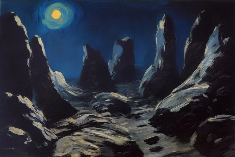 Rocks, night, 2000's sci-fi movies influence, edouard manet impressionism painting