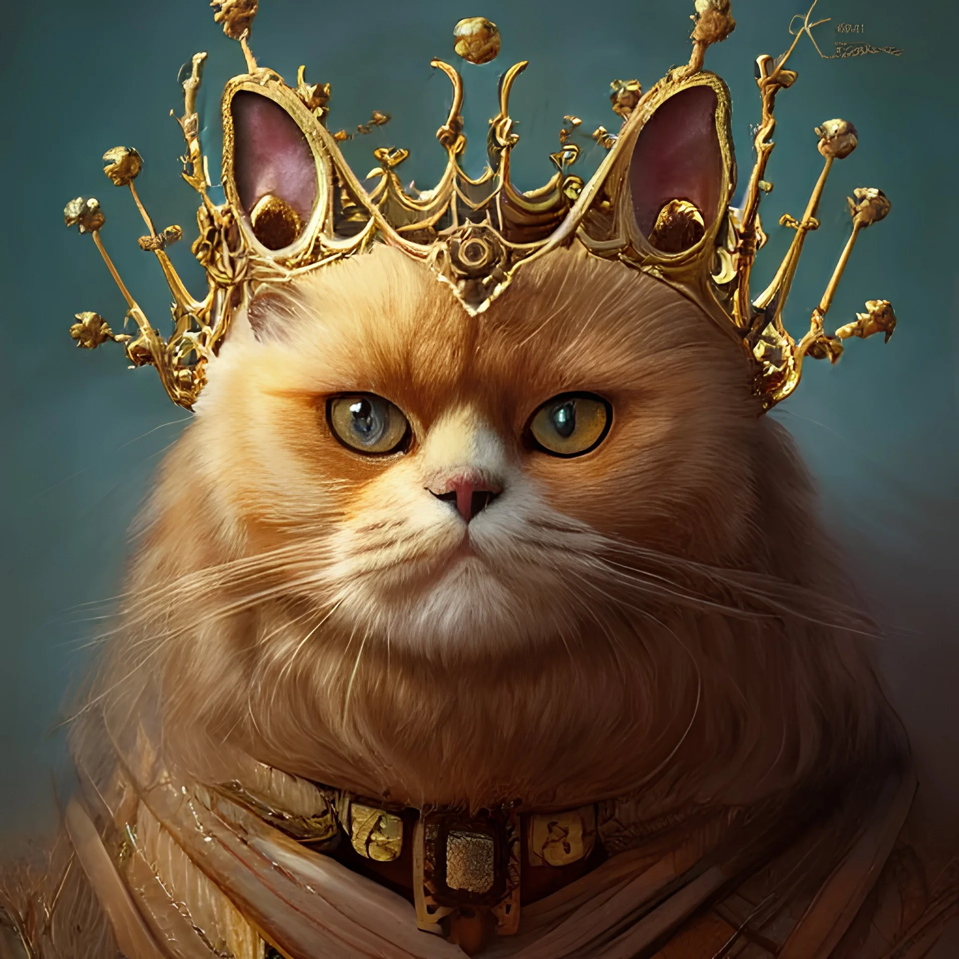 Ragdoll cat king wearing a golden crown, intricate, elegant, highly detailed, centered, digital painting, artstation, concept art, smooth, sharp focus, illustration, artgerm, Tomasz Alen Kopera, Peter Mohrbacher, donato giancola, Joseph Christian Leyendecker, WLOP, Boris Vallejo