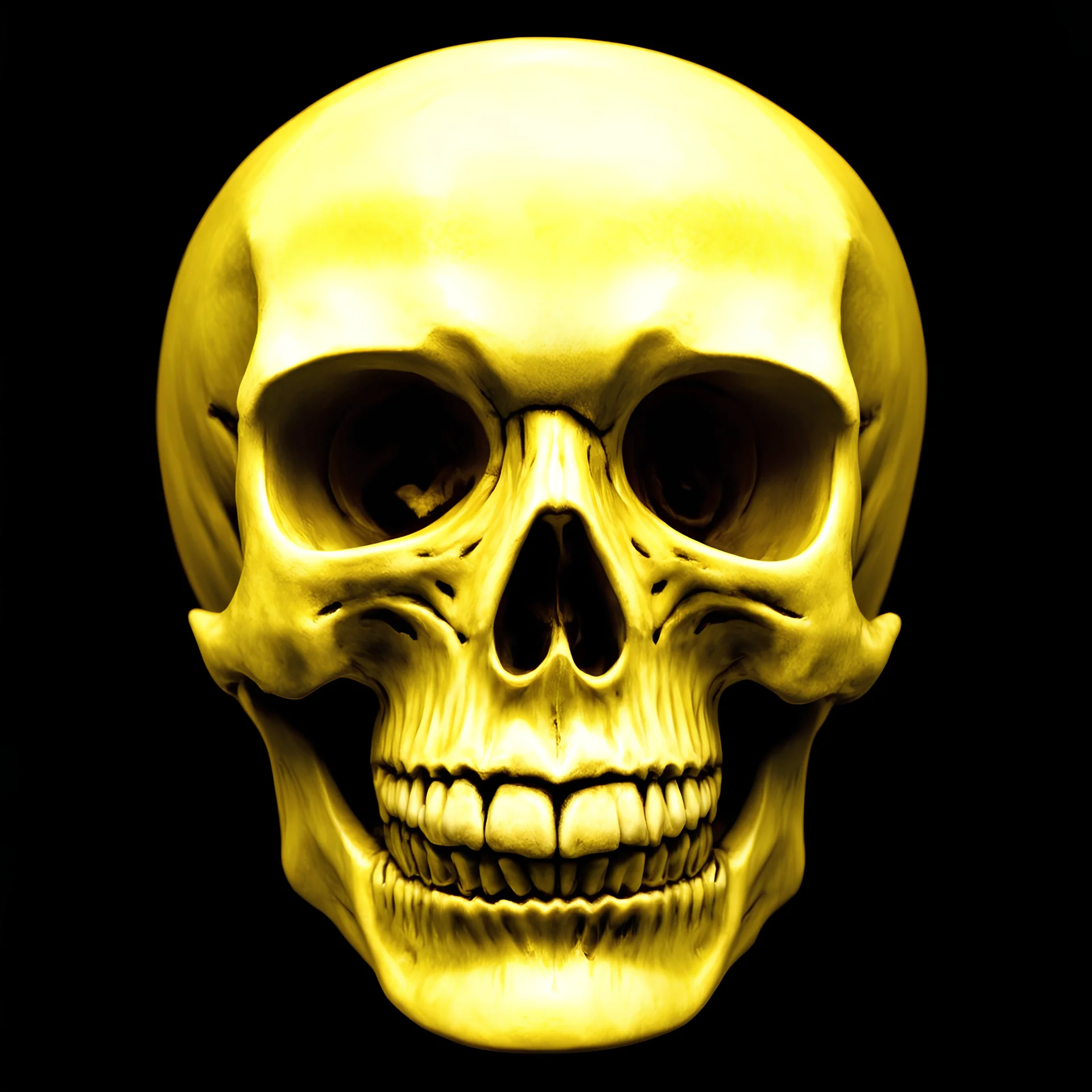 ANATOMICALLY CORRECT digital photograph of the SKULL OF A freshly skinned SMILEY FACE with fine line, highly detailed, high resolution, horrorcore, photorealisitc, awardwinning, action shot, matte, studio lighting, magazine cover, the skull is yellow, and the eyesockets are darker and more of a oval shape