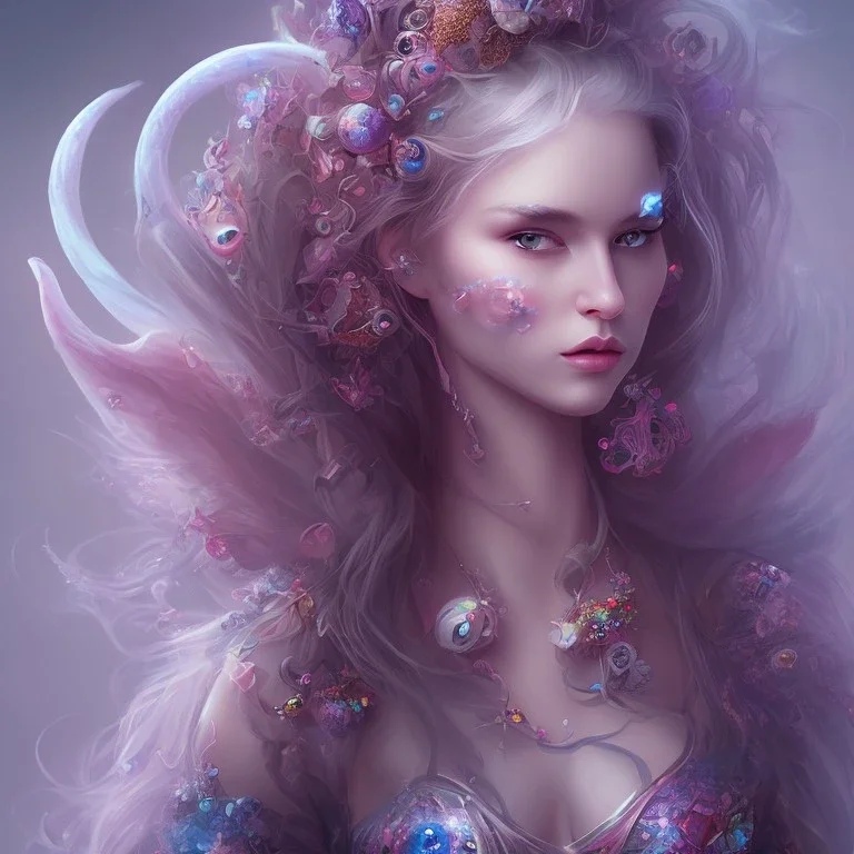 portrait, visage, fée, magicienne, fantasy, bleu et rose