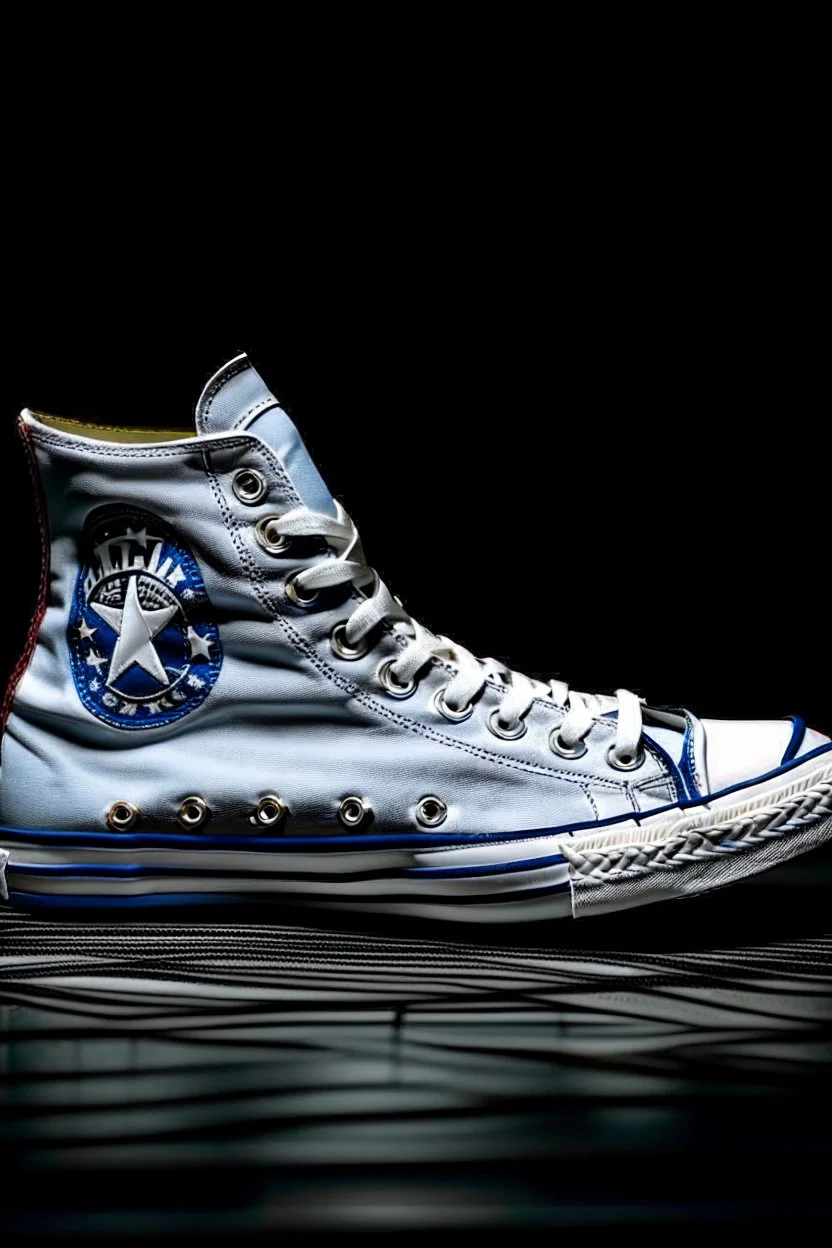 A converse sneaker, covered in Dallas cowboys theme