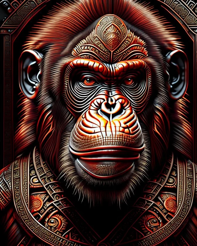 Orangutan Assassin Gothic symmetrical design medium flat front view full hyper-detailed hyper-realistic 8k ink art