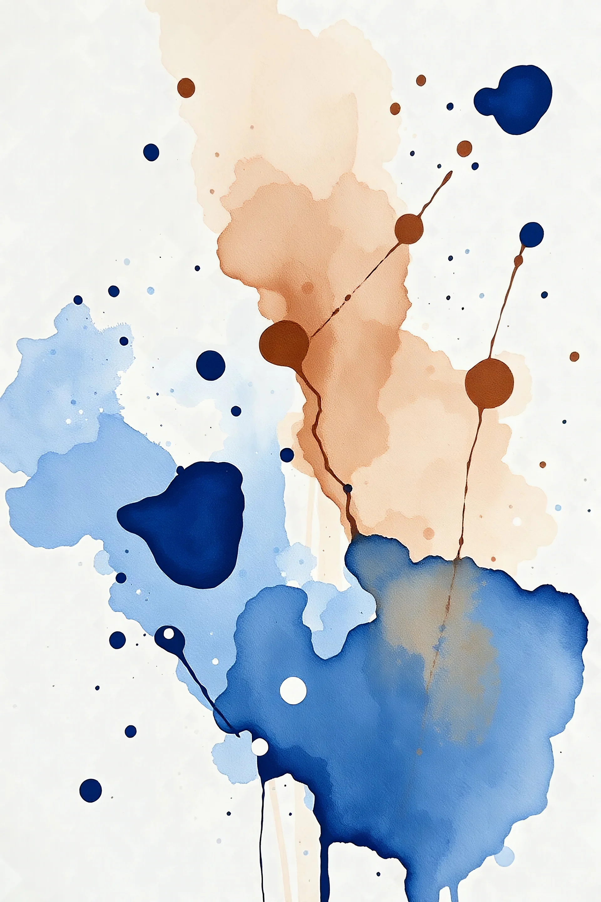 mocha water color splash art painting with navy blue accents