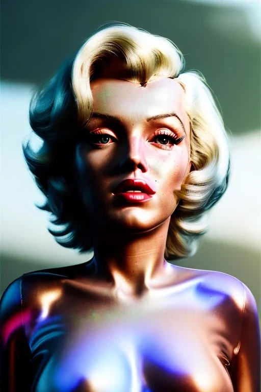 Ultra Realistic image, portrait, blonde woman, sweet Marylin Monroe face, perfect iris, glow eyes, makeup. Retro sci-fi style, helmet, latex coat, fog, rain, soft color, highly detailed, unreal engine 5, ray tracing, RTX, lumen lighting, ultra detail, volumetric lighting, 3d, finely drawn, high definition, high resolution.