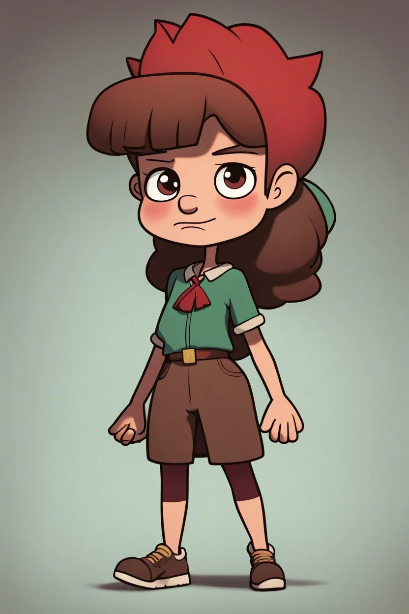 персонаж из вселенной Гравити Фолз, Персонаж женского пола, спортивного телосложения и низкого роста. Цвет кожи персонажа — капучино. Волосы персонажа покрашены в рыжий цвет, зачесаны назад. По текстуре волосы персонажа пушистые. У персонажа есть короткая челка. Глаза у него/нее зелено-карие. Персонаж носит одежду в стиле гаучо. Слово для вдохновения образа персонажа (тут вообще все) — ручей.
