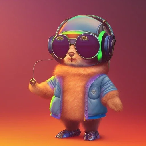 stylized Rabbit toddler, smiling, cyberpunk headphone, sunglass, gangsta gold neckless, full body, magenta puffer jacket, manila city backdrop, dramatic lighting, hyper realistic, unreal engine 5, 16k