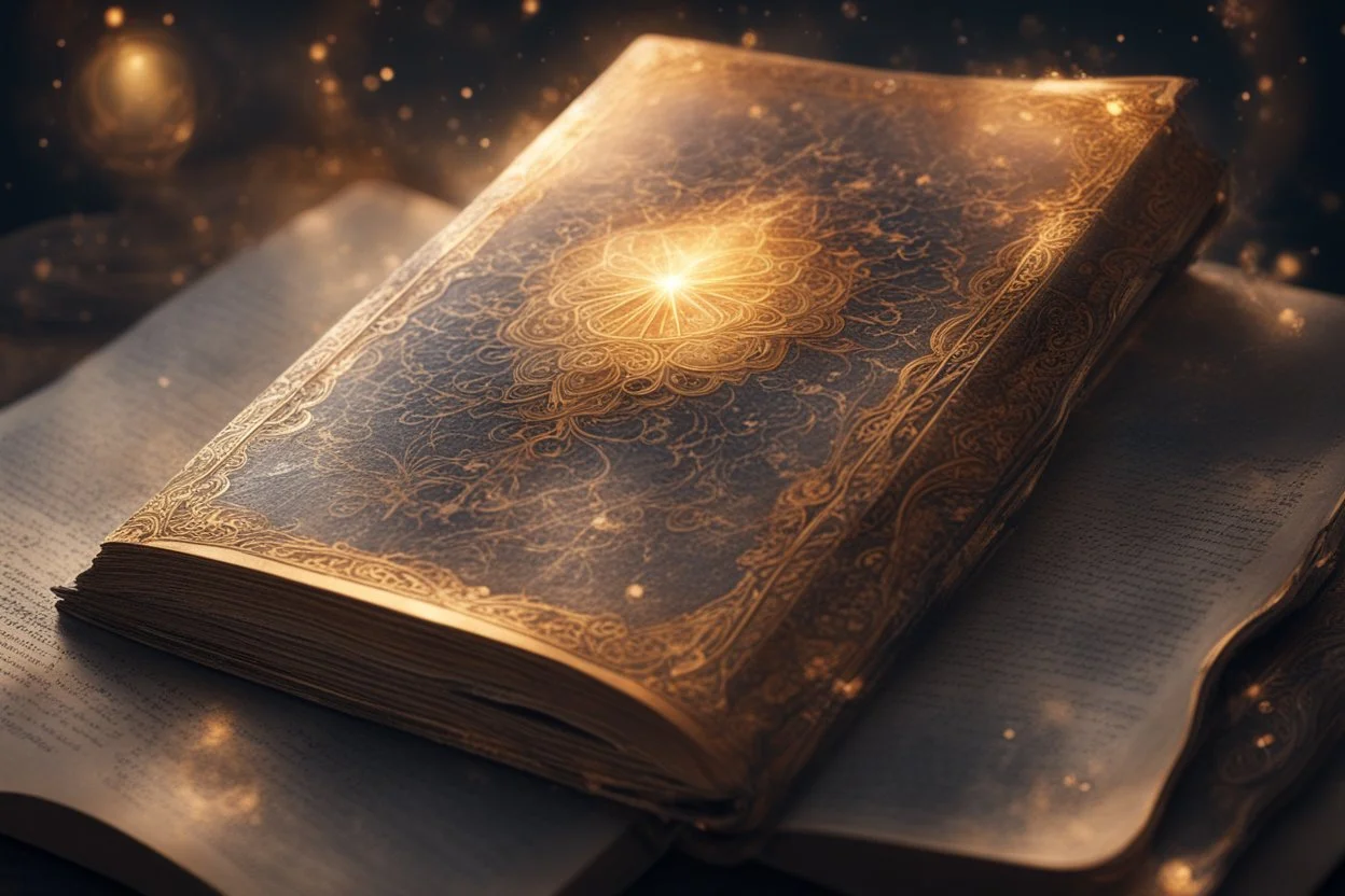 An incredibly beautiful magic book, a magical radiance emanates from the book. Hyperrealism. Hyper detail. 128k. Professional photo. Fabulous shades.