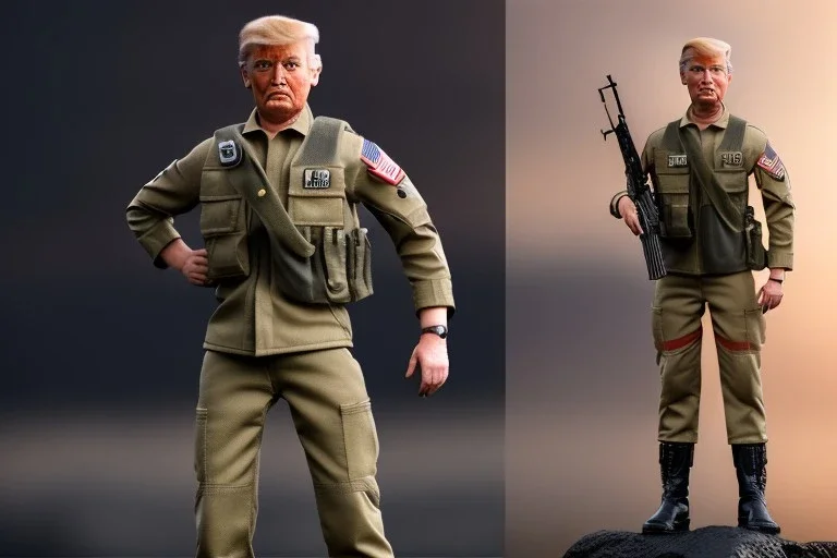 G.I. Joe doll soldier Donald Trump, gun,boots, helmet, Trump facial detail,trump