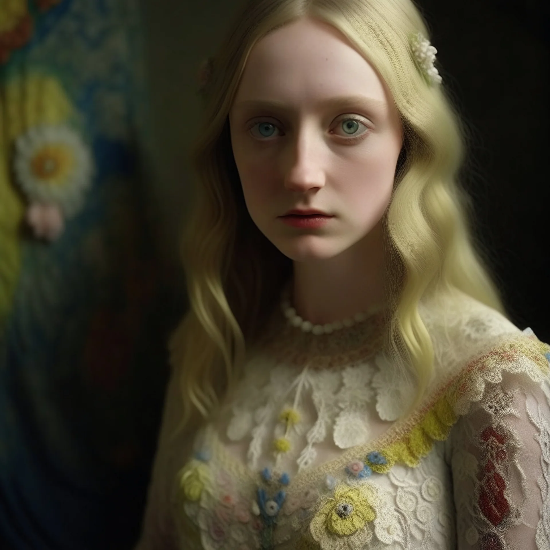 Knitted wedding dress, dakota fanning, autochrome