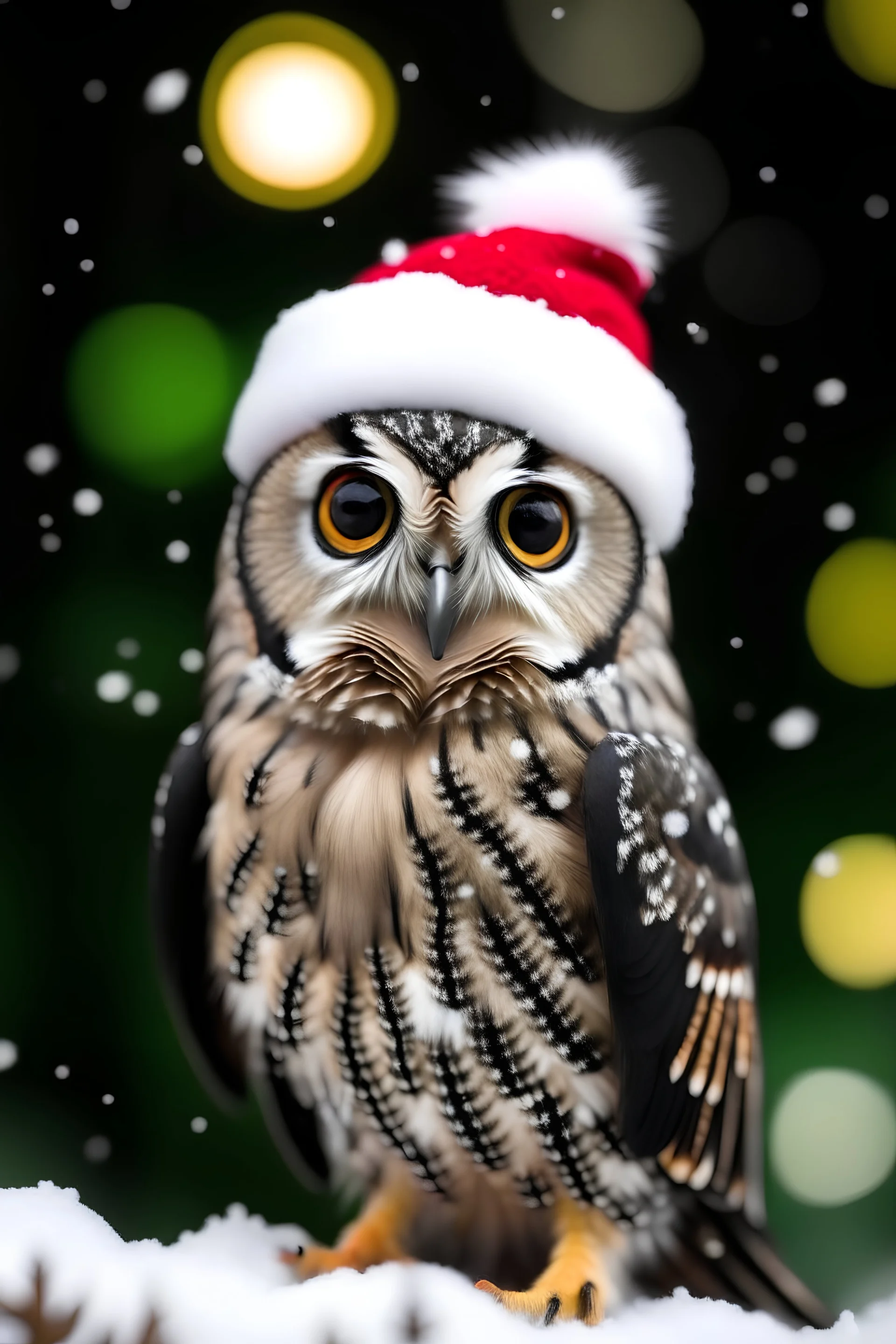 Owl wearing a Christmas hat