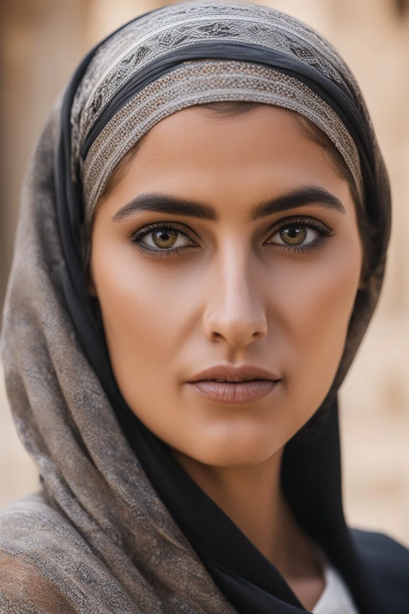 Palestinian woman with beautiful face looking slightly to the left