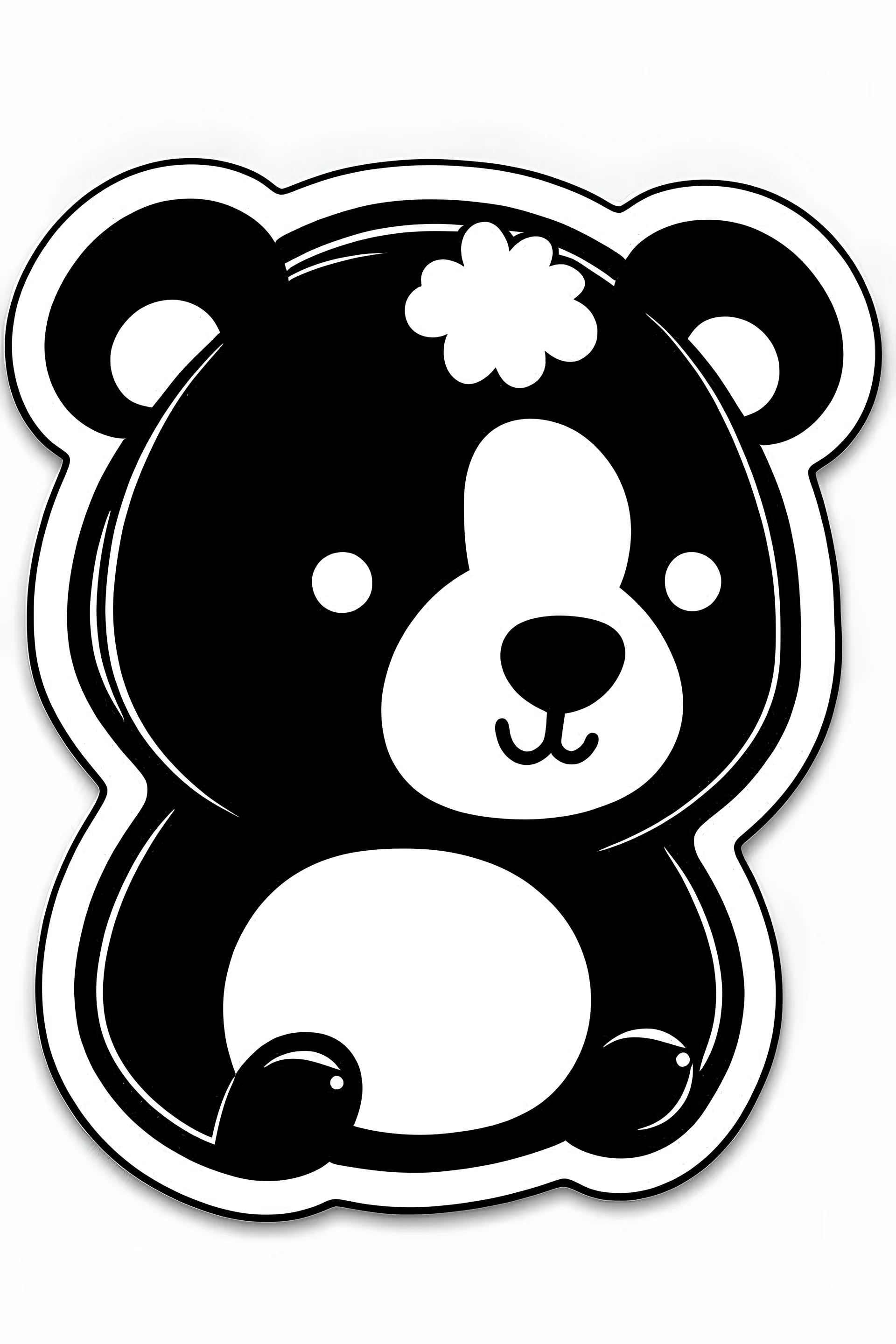 Sunny, kawaii bear, black and white, sticker, icon, badge, sign, 4k